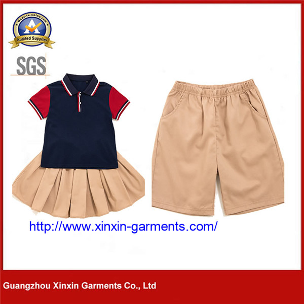 School Sport Wear for Kindergarten Kids Uniform Cotton School Tshirts Skirt Shorts (U185)