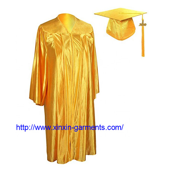 Custom Made High Quality Yellow Shiny Graduation Gown and Cap (U195)