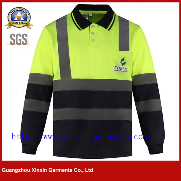 High Quality 100% Polyester Mesh Custom Logo with Stripe Long Sleeve Work T-shirts (W992)