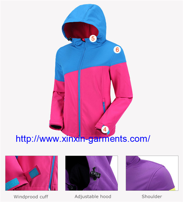 Lady's Sports Outdoor Bright Blue Nylon Hoodie Jacket (J531)