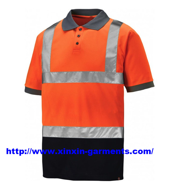 Mens High Visibility Clothes Orange Knitted Button Polo Safety T Shirt (W891)
