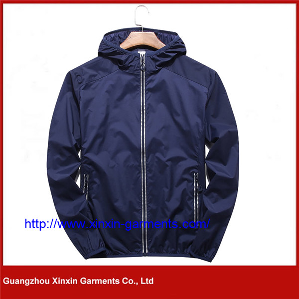 Men's Lightweight Zip-up Hoody Waterproof Windproof Navy Blue Outdoor Jacket (J446)