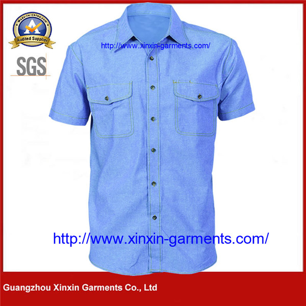 Mens Twin Flap Pocket Cotton Chambray - Short Sleeve W2485