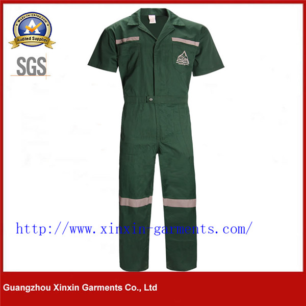 Men's short sleeve coverall with elastic waist zip front cargo workwear W917
