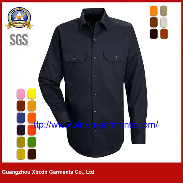 Navy Blue L/S Long Sleeve 100% Cotton Closed Front Work Shirts for men W2570