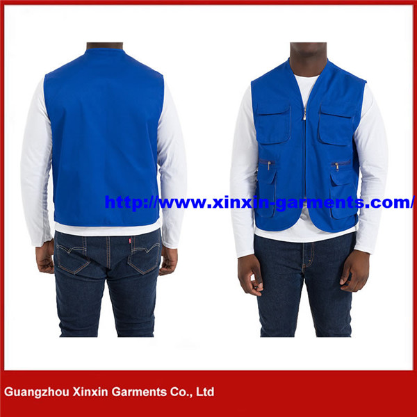 OEM Highest Quality Men Blue Working Vest Sleeveless Jacket with Multi Pocket (V79)