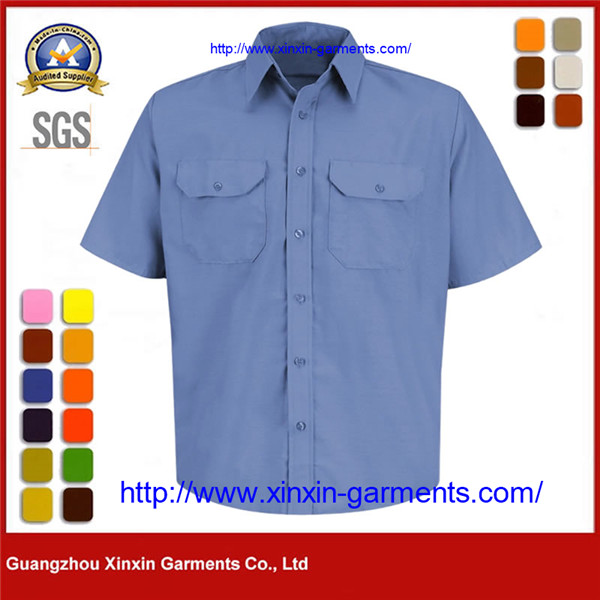 Security Uniform Epaulette Blue Polyester Cotton Work Shirt - Short Sleeve W2716
