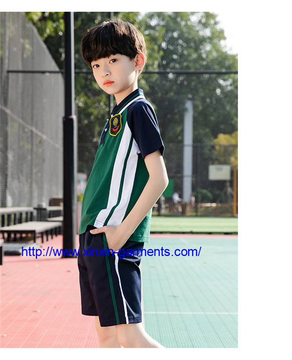 Summer 100 Cotton Shorts Primary Kindergarten Suit Polo Kids School Uniforms Customize Logo (U175)