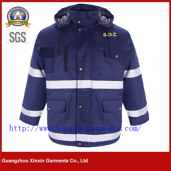 Traffic Polices Wear Safety Garment Reflective Hoodie Parka Warm Navy Blue Jacket (W987)