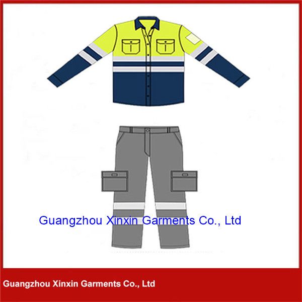 Wholesale Cheap Man Shirt and Cargo Pant Reflective Tapes Orange Safety Work Uniform (W64)