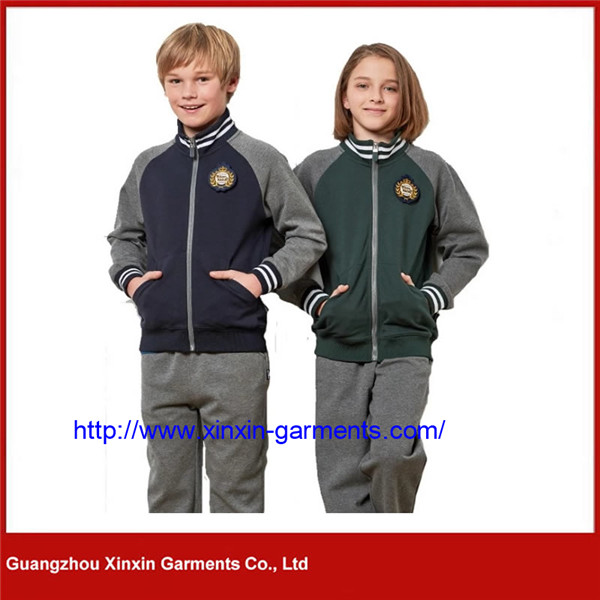 Wholesale Children Clothes Kids Tracksuit Two Piece Cotton Unisex Middle School Uniform (U164)