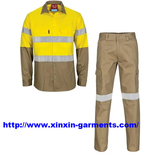 Hi-Vis Work Shirt Two Tone 3m Reflective Safety Work Orange Hi Vis Work Shirt Uniform (W879)