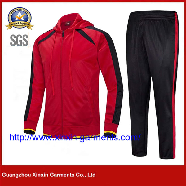 Wholesale OEM Red Fitted Sweatsuit Tracksuit Zipper Hooded Jogging Men Jogger Track Suit (T441)