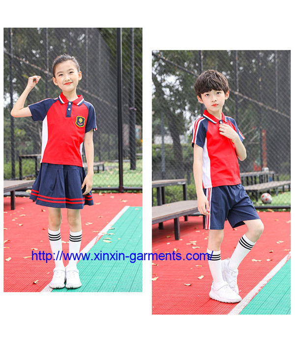 Wholesale Summer School Sports Wear Uniform Unisex Red Shirt Set for Primary and Kindergarten (U182)