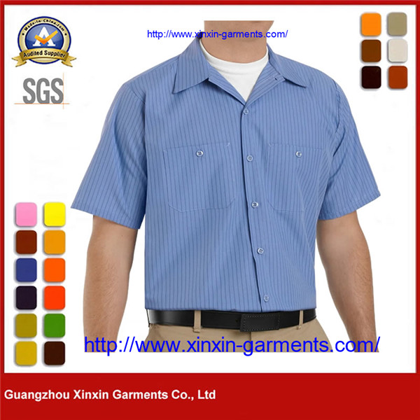 Breathable Blue Short Sleeve Work Shirt Mechanic Uniform Working Shirt For Men​ W2631
