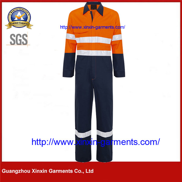 Cool Hi Vis Reflective Cotton Drill Overalls – Orange Navy W2424