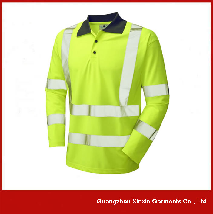 Custom High Quality Long Sleeve Hi Vis Reflective Tape Polo Shirts(P07)