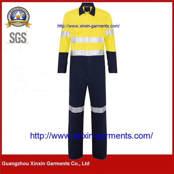Cool Hi Vis Reflective Cotton Drill Overalls – Yellow Navy W2424