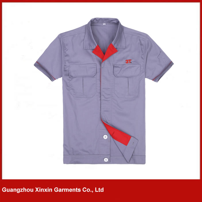 OEM mens outdoor cotton grey twill short sleeve two pocket work shirt (W08)