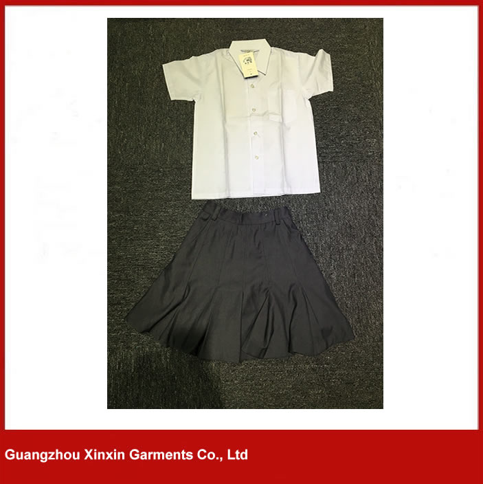 White cotton and polyester shirt and black pants and skrit bulk custom made high school(U27)
