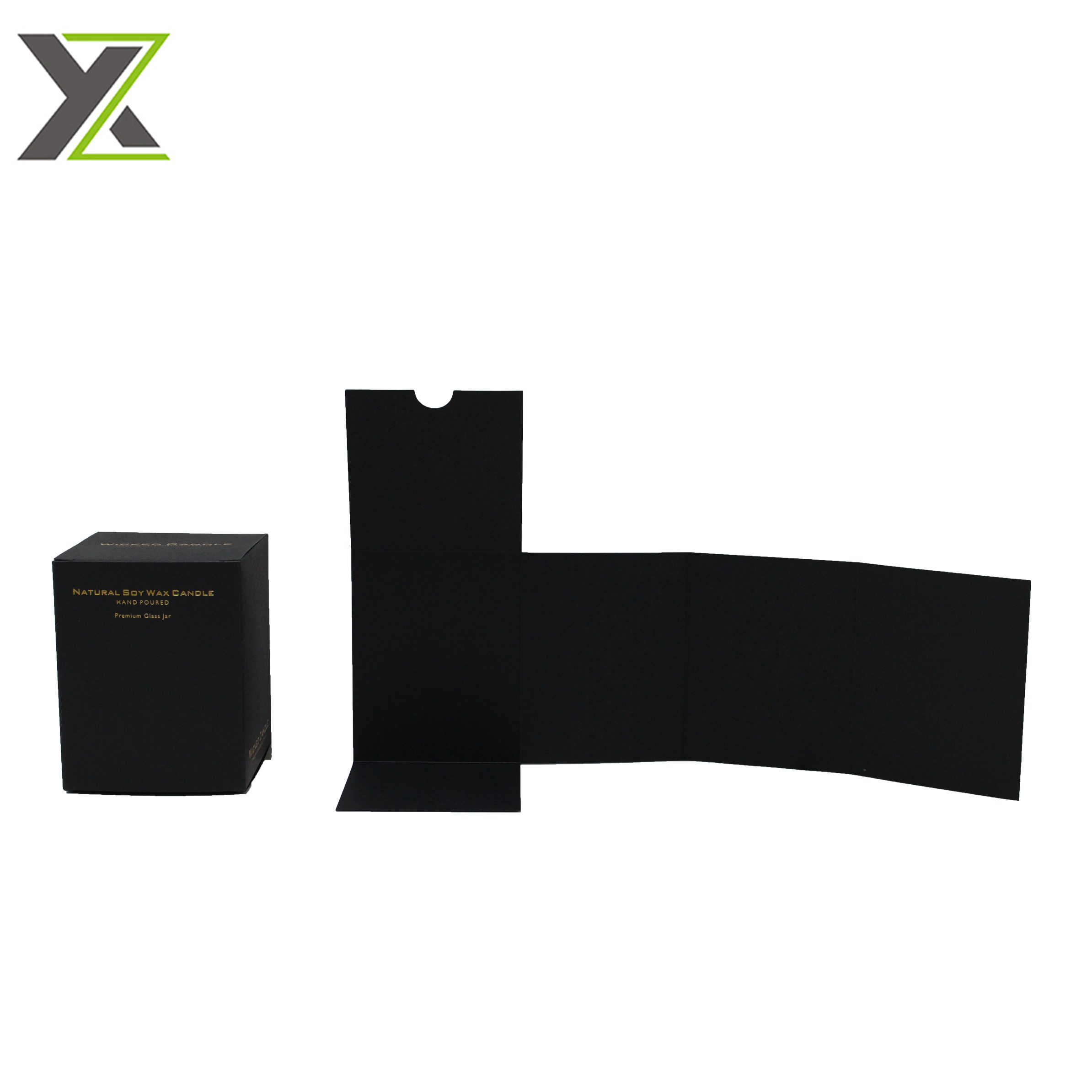 Fancy matte black card gold foil logo natural soy wax candle packaging boxes