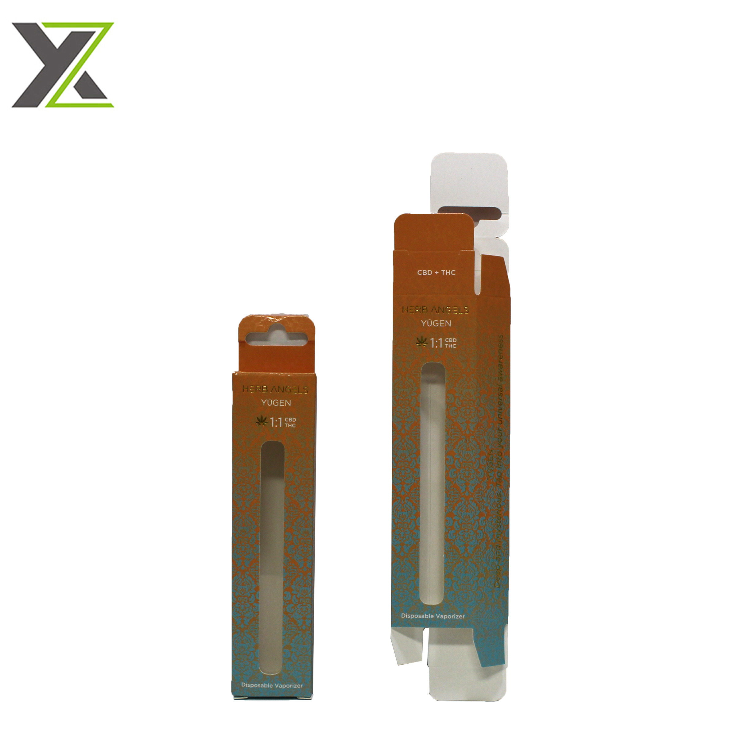 Luxury gold foil logo full version uv process pen box with plastic window