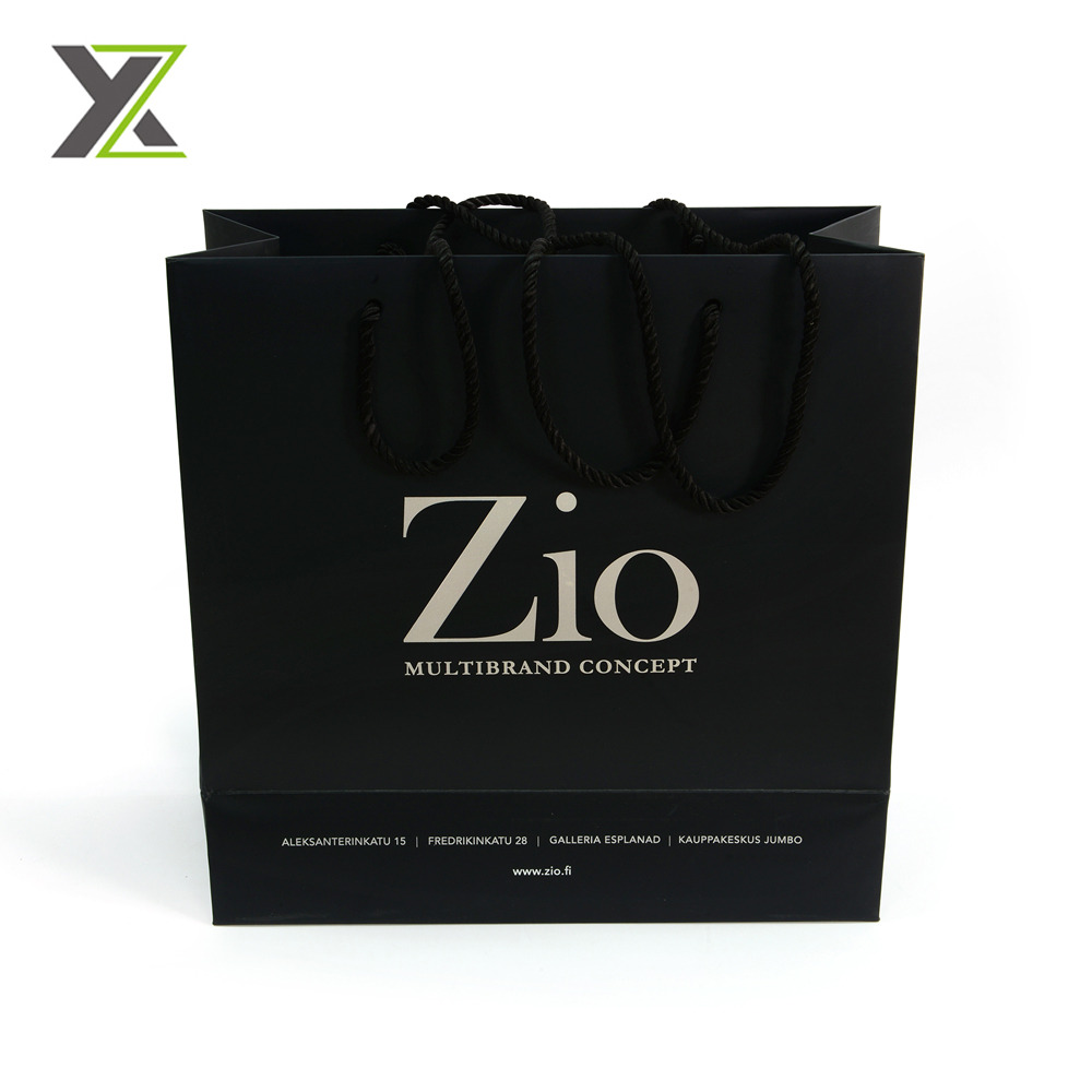 High Quality Black Luxury Shopping paper Bag for Clothes with long handle rope