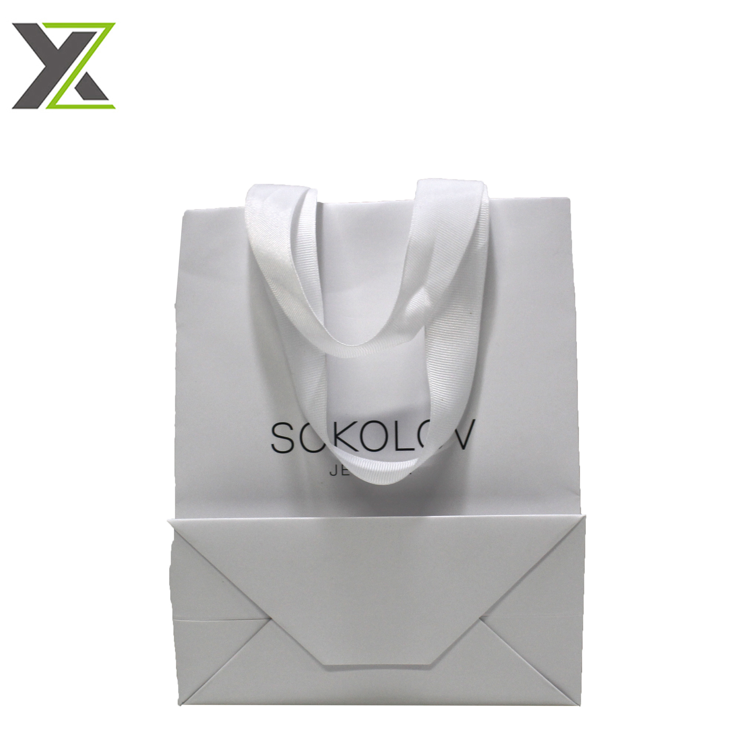 Wholesale custom Logo shopping carrier white paper bags with ribbon rope