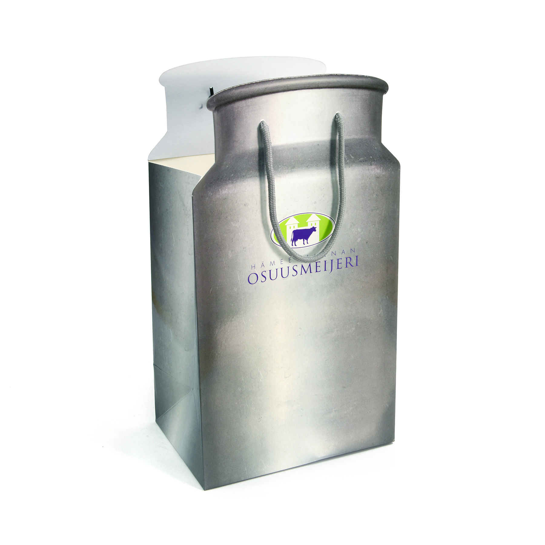Custom unique die cut milk bottle shape paper bags with PP rope
