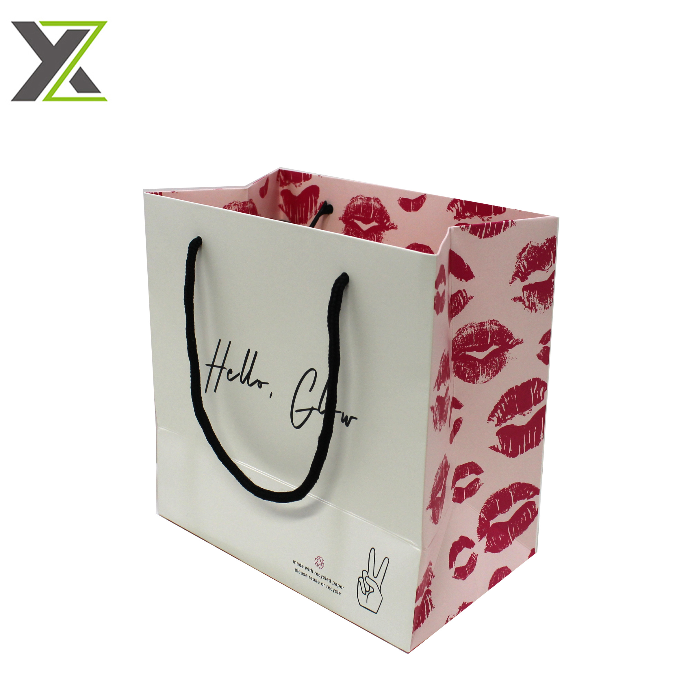 Customized design hand length handle cosmetic makeup gift paper bags