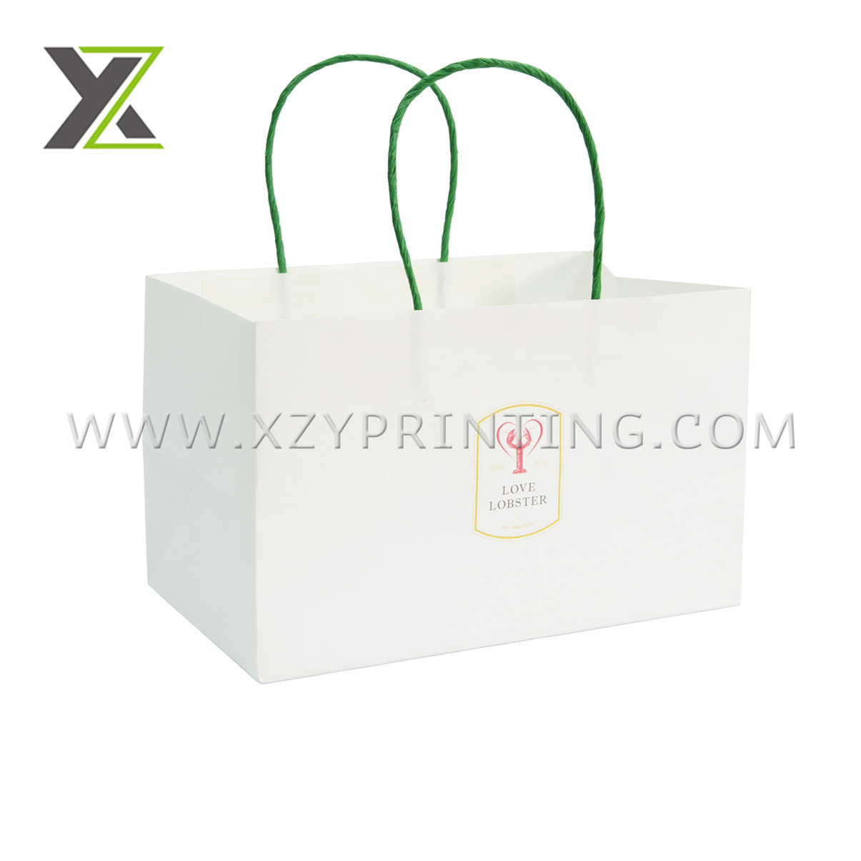 Custom logo white and green color handle paper bags printing