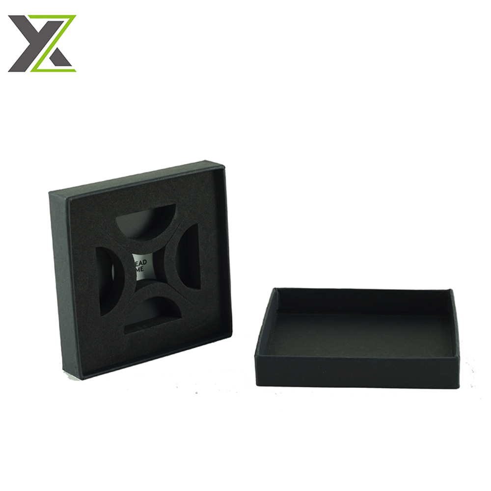 High quality Foil logo black cardboard boxes with foam insert for Electronic Payment Ring