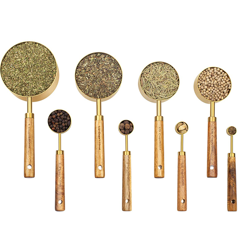 BD-M1030 Measuring Cups and Spoons Set with Wooden Handle