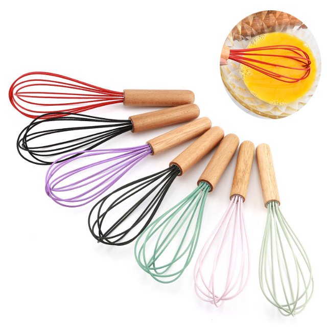 BD-E1006 Silicone Egg Whisk with Wooden Handle