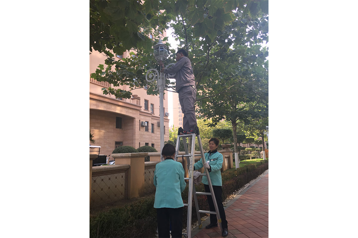 2017年10月19日工程配合保洁擦拭路灯灯罩