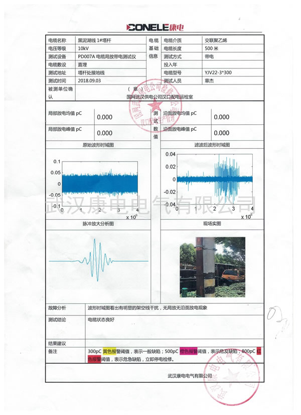 黑泥湖线1#塔杆10KV-PD007A电缆局放带电测试