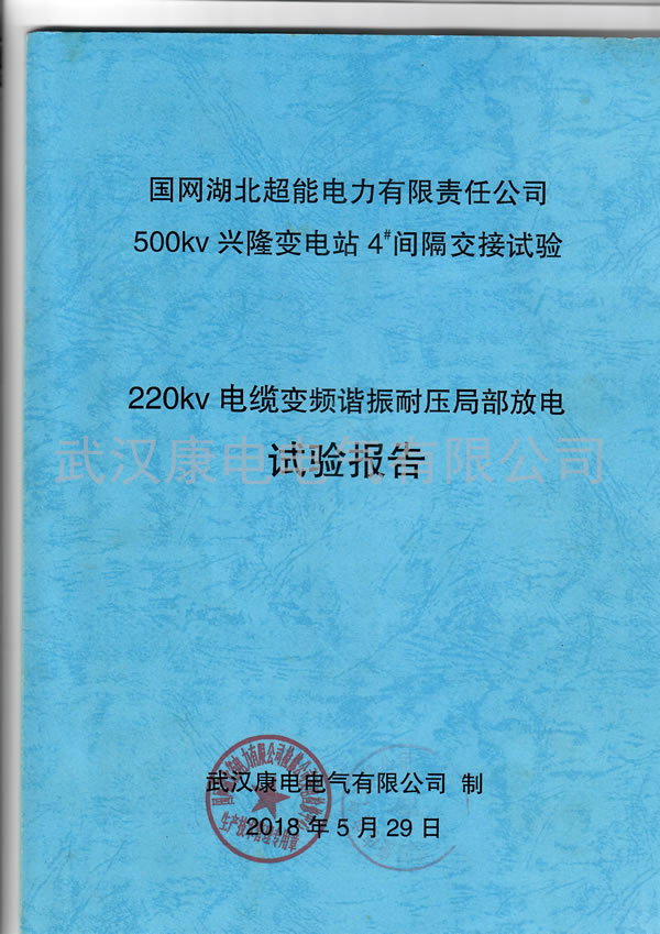 国网湖北超能 220KV电缆变频谐振耐压局部放电试验报告