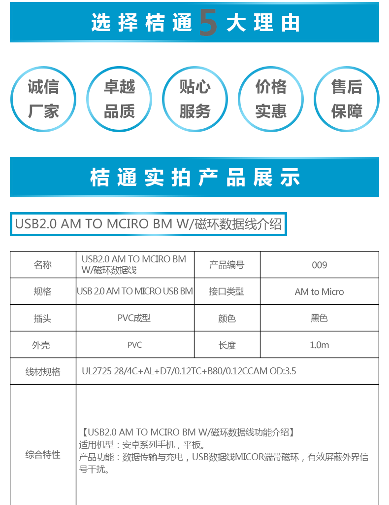 USB2.0 AM TO MCIRO BM W/磁环数据线手机数据线