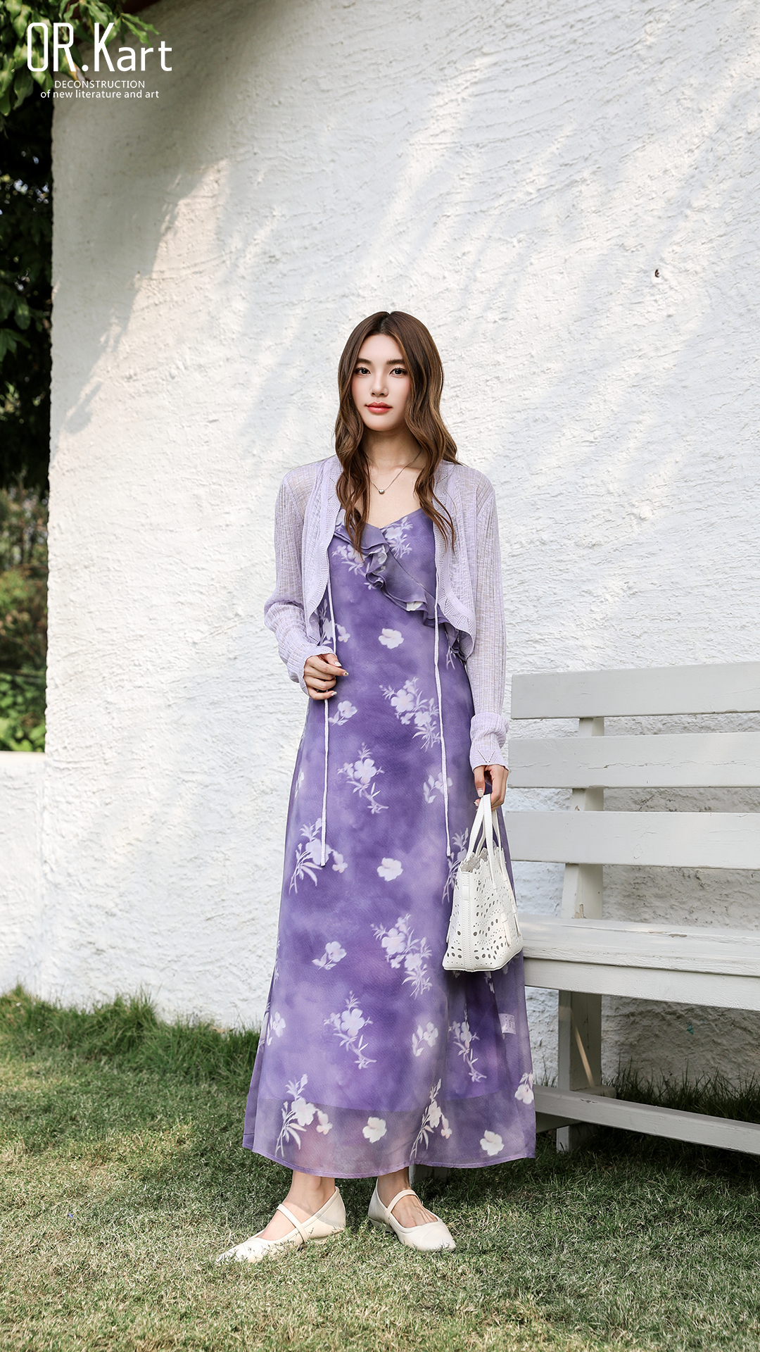 紫色碎花连衣裙套装