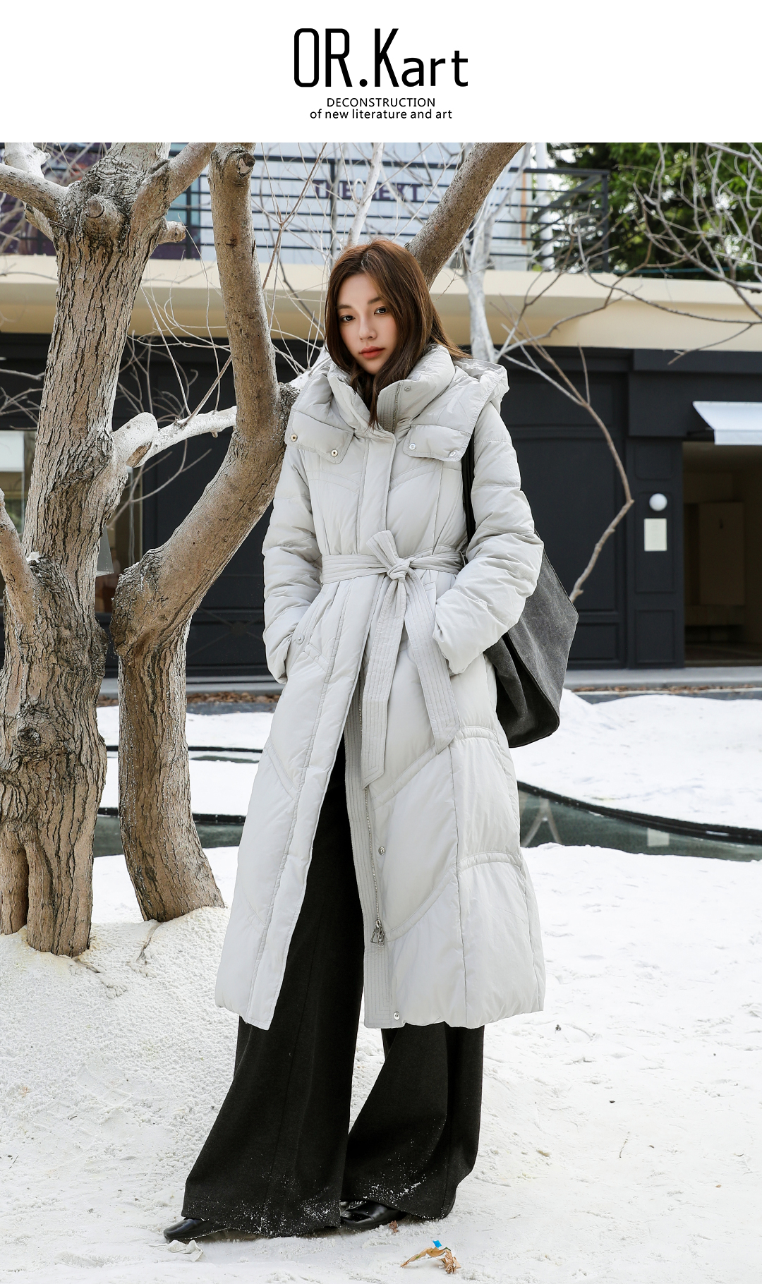 连帽长款修身羽绒服轻文艺