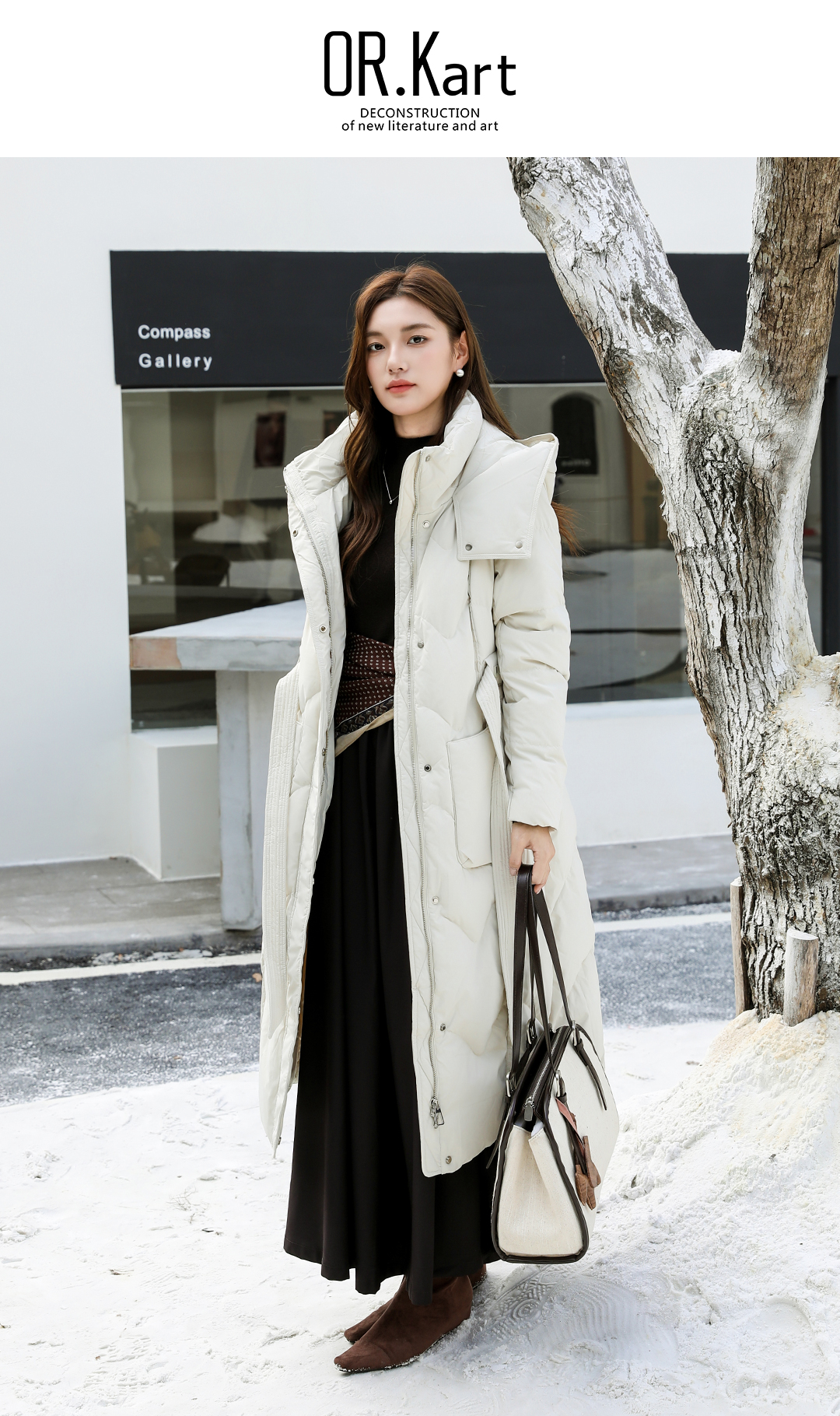 连帽长款修身羽绒服轻文艺