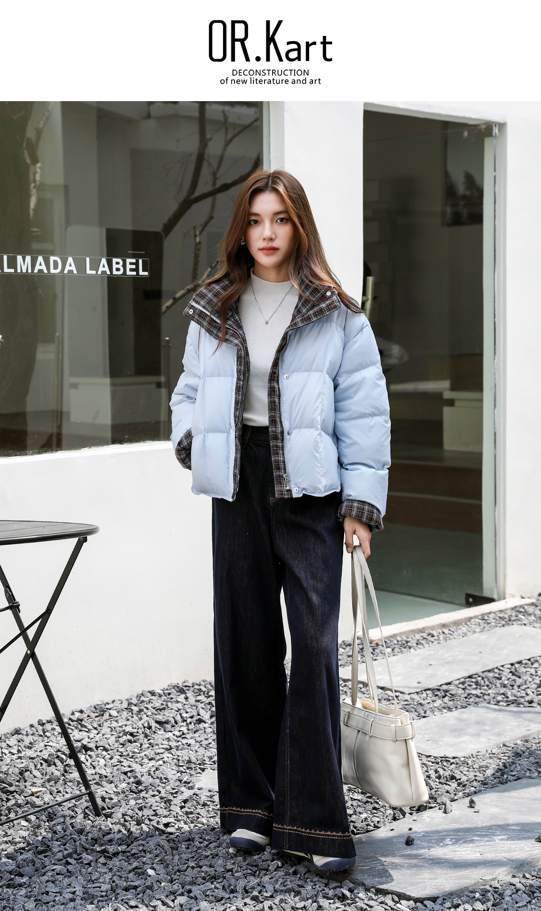 拼格子短款羽绒服轻文艺