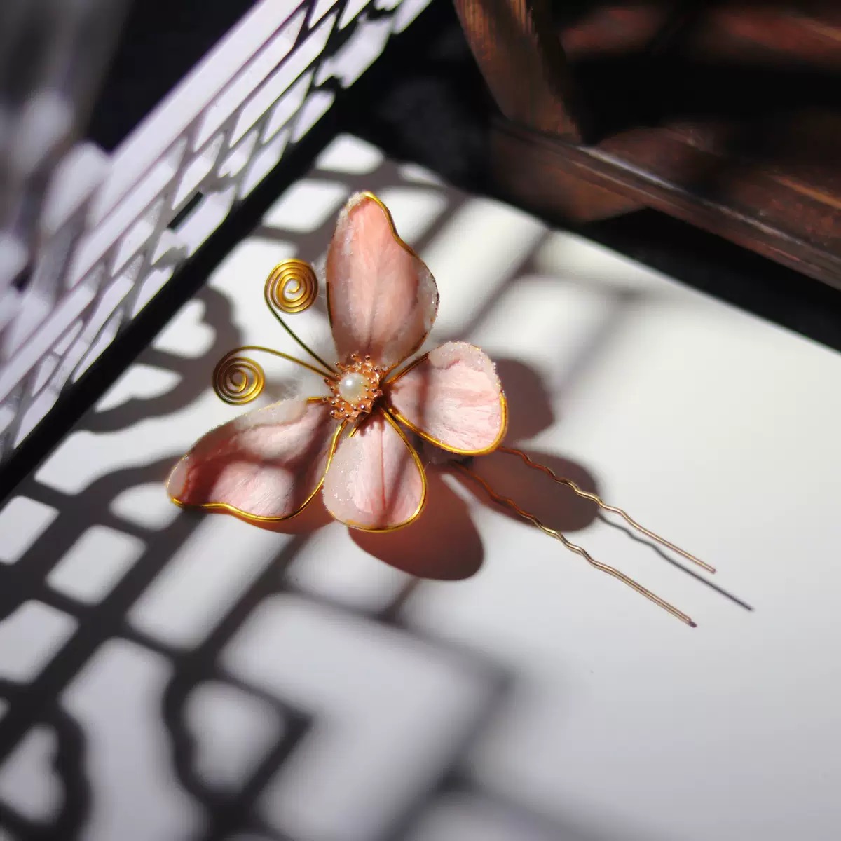 掐丝绒花发簪