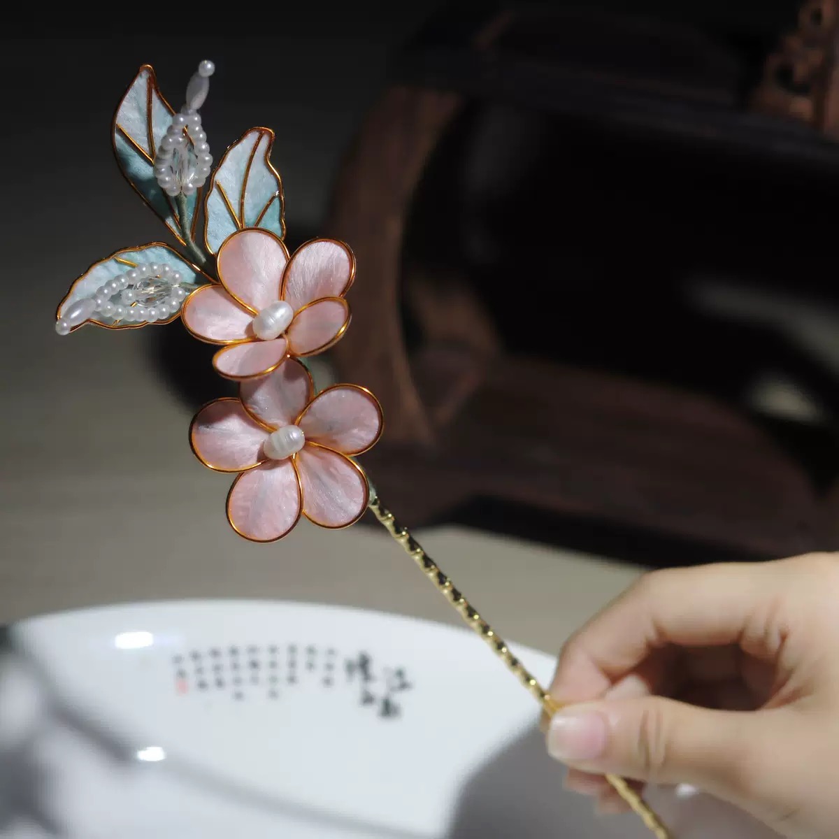 掐丝绒花发簪
