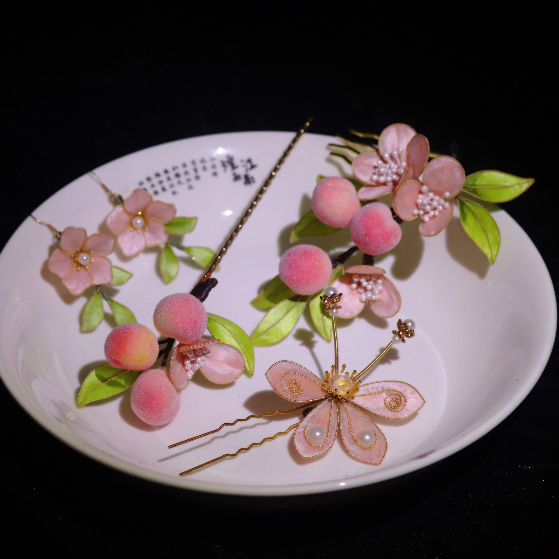非遗掐丝蚕丝绒花套装