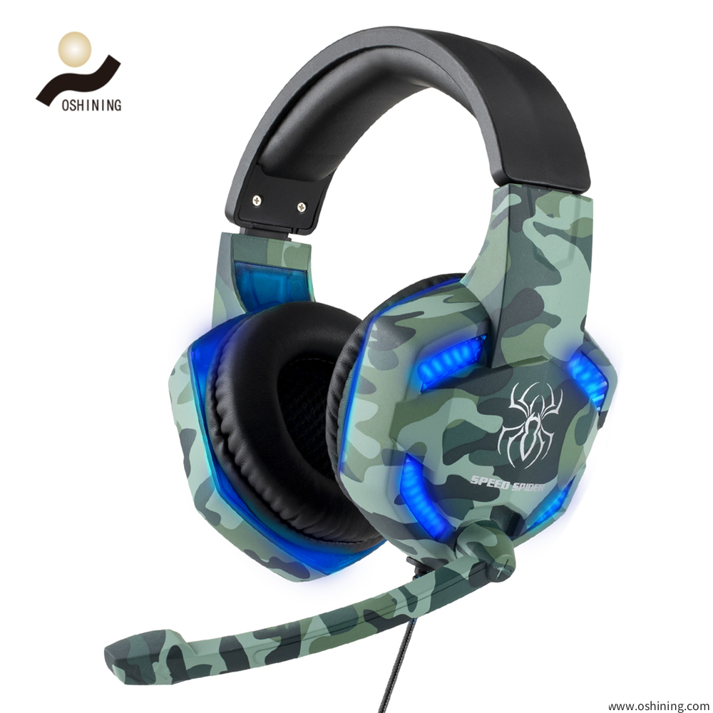 Flexible headphone red gaming headset with microphone for girls(OS-884MV camo)