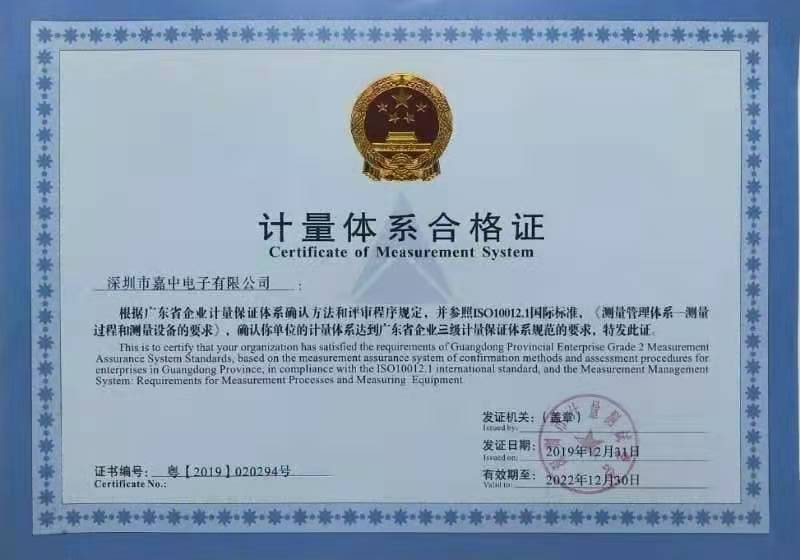 计量体系合格证