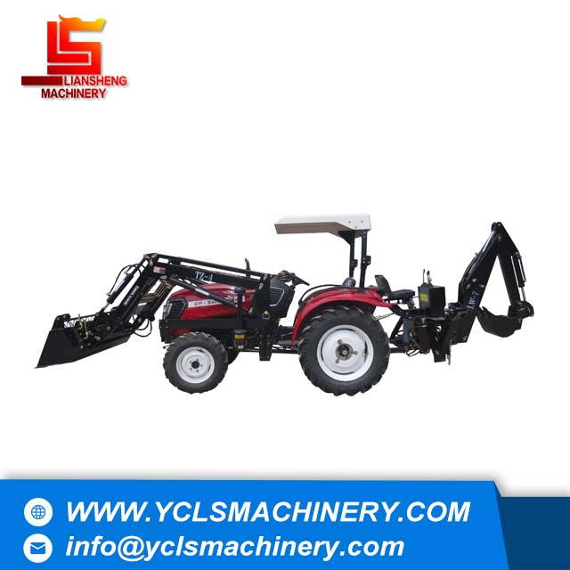 Tractor with front end loader and backhoe