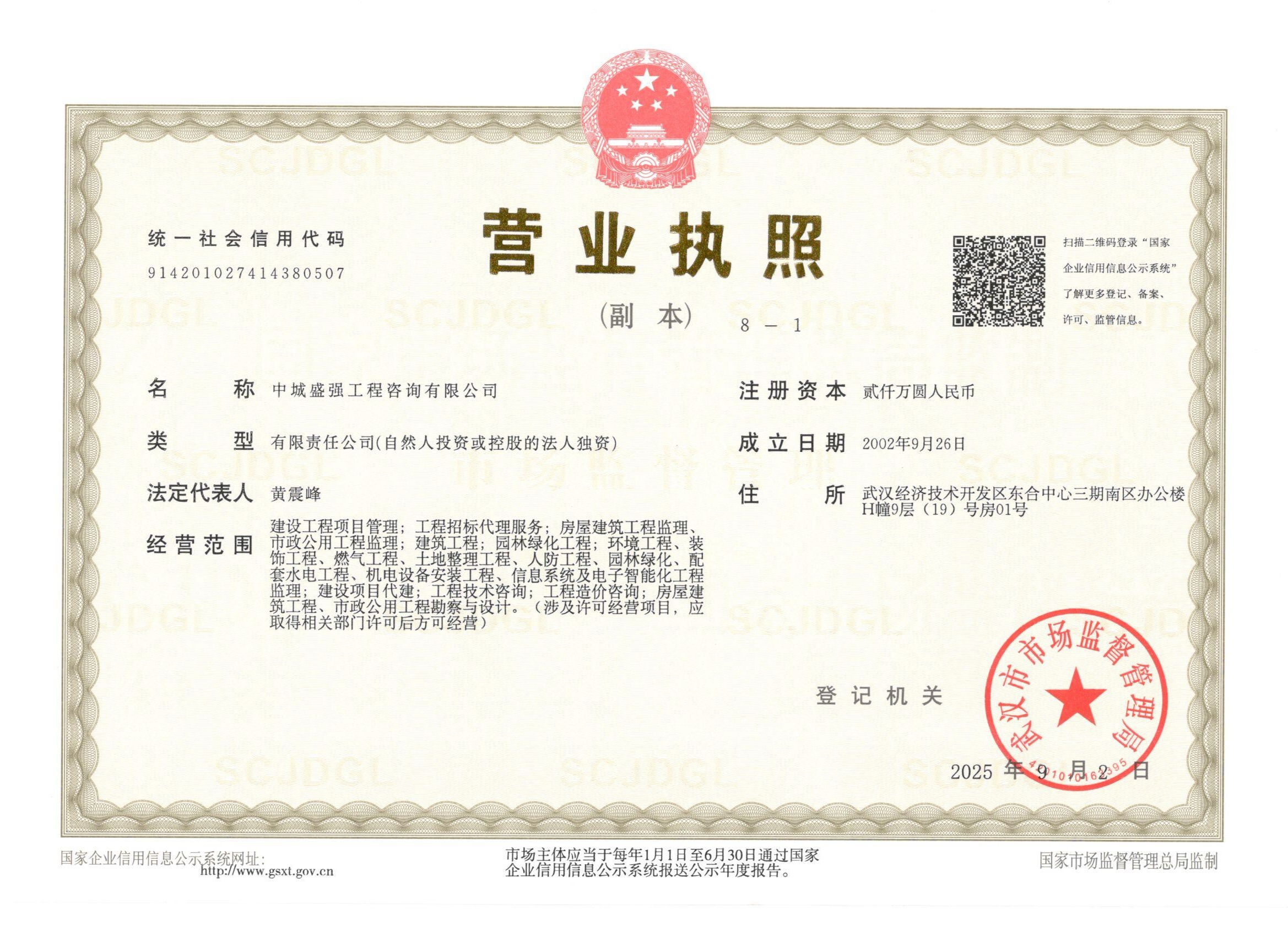中城盛强工程咨询有限公司营业执照
