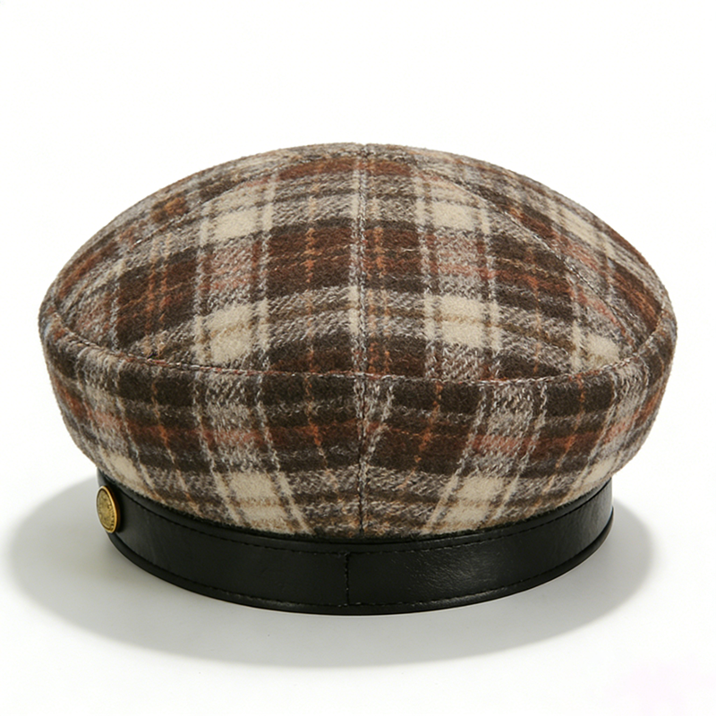 复古格纹贝雷帽画家帽子女